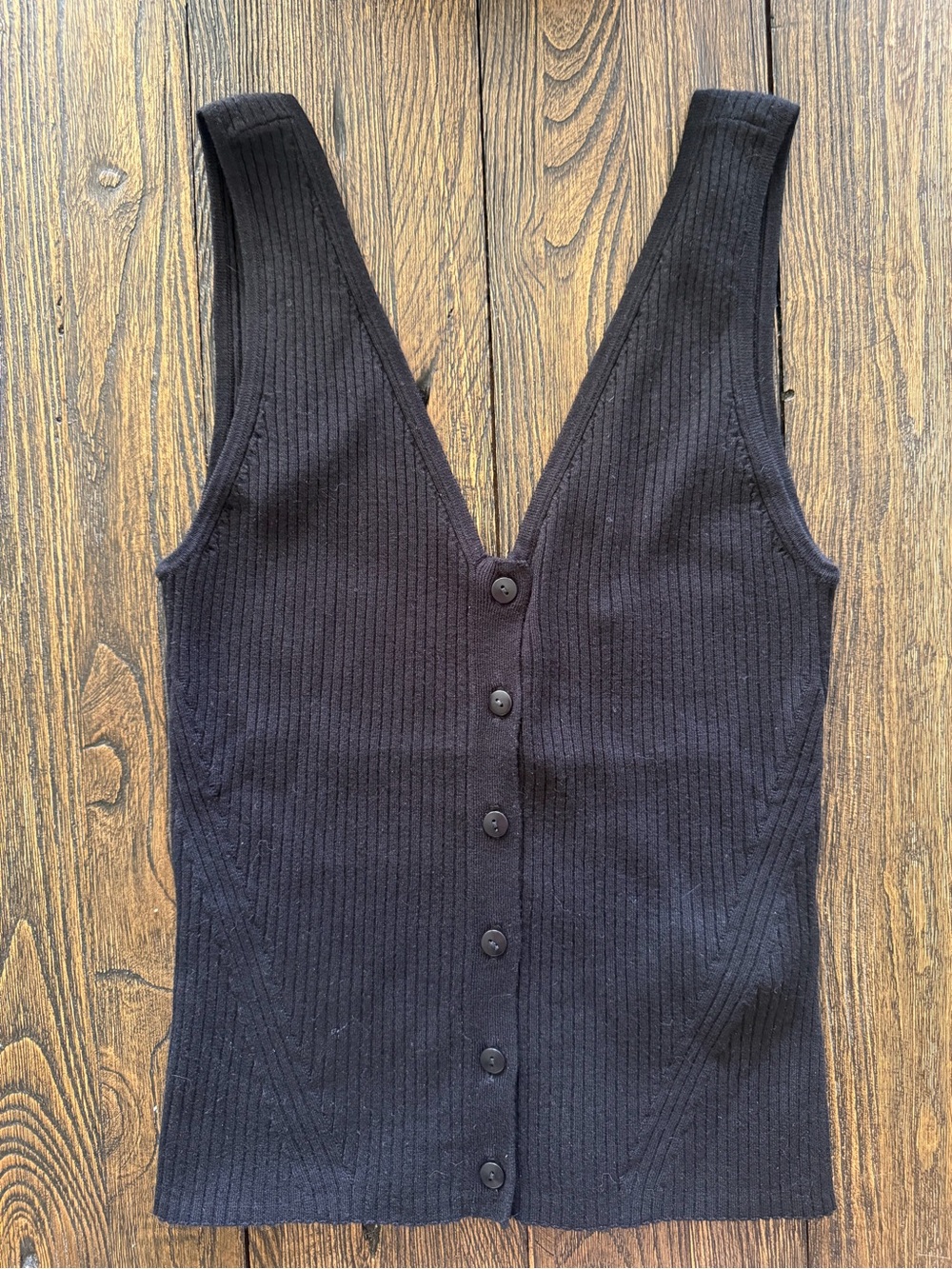 Madewell Black Ribbed V-Neck Button Tank